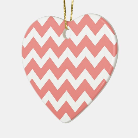 Koraal en witte Chevron Keramisch Ornament (Links)