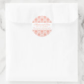 koraal en witte damast bruiloft monogram ronde sticker (Tas)