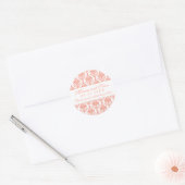 koraal en witte damast bruiloft monogram ronde sticker (Envelop)