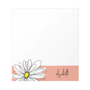 Koraal en witte grillige Daisy met aangepaste teks Notitieblok