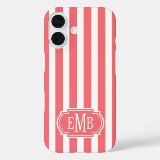Koraal en witte monogramstrepen Case-Mate iPhone case (Achterkant)