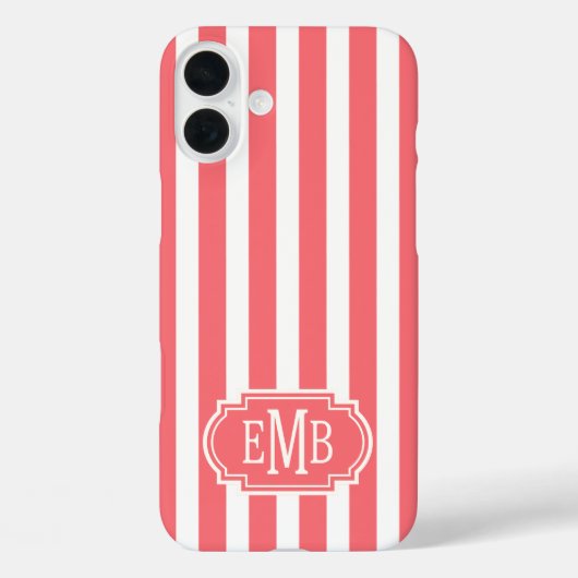 Koraal en witte monogramstrepen Case-Mate iPhone case (Achterkant)