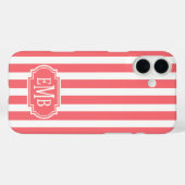 Koraal en witte monogramstrepen Case-Mate iPhone case (Achterkant (horizontaal))