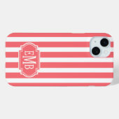 Koraal en witte monogramstrepen Case-Mate iPhone case (Achterkant (horizontaal))