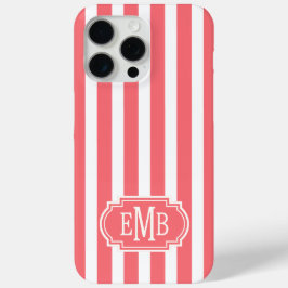 Koraal en witte monogramstrepen iPhone 15 pro max hoesje