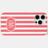 Koraal en witte monogramstrepen Case-Mate iPhone case (Achterkant (horizontaal))