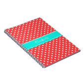 Koraal- en witte poka Dots Brt Aqua Name Monogram Notitieboek (Rechterzijde)