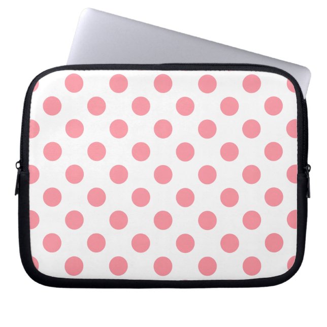 Koraal- en witte polkadots laptop sleeve (Voorkant)