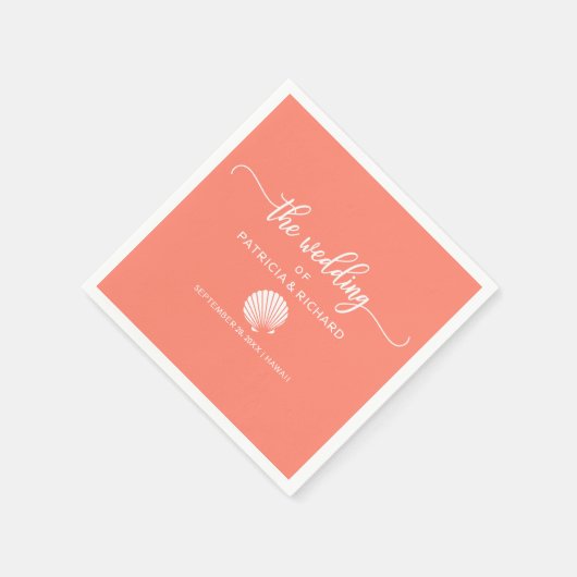 Koraal en Witte Seashell Beach Bruiloft Servet (Hoek)