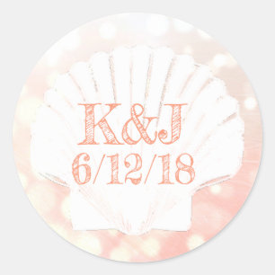 Koraal en Witte Seashell Seaside Wedding Stickers