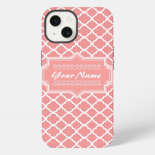 Koraal en witte vierlobbig rooster gepersonaliseer iPhone 13 hoesje