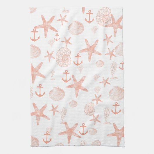 Koraal en witzegel theedoek (Verticaal)