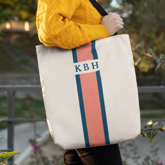 Koraal en zeemacht | Klassieke stripe monogram Tote Bag