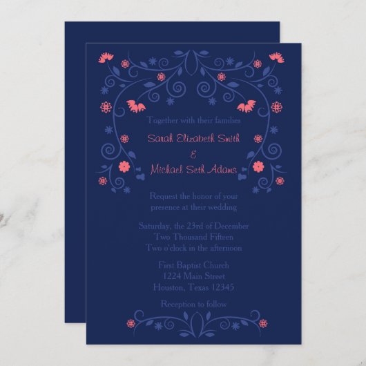 Koraal en zeemleder, 5 x 7 bruiloft kaart (Voorkant / Achterkant)