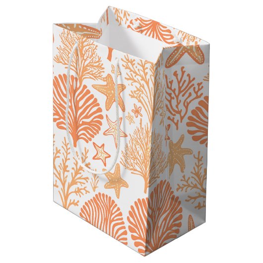 Koraal en zeesterren sinaasappel medium cadeauzakje (Achterkant Gekanteld)