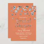 Koraal en zilver glitter bruids douche uitnodiging (Voorkant / Achterkant)