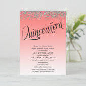 Koraal en zilver Quinceanera foto uitnodiging (Staand voorkant)