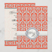 Koraal en zilverdiamanten en kant, zoet zestien 16 kaart (Voorkant / Achterkant)