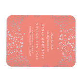 Koraal en Zilveren Baby's Breath Save the Date Magneet (Horizontaal)