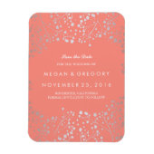 Koraal en Zilveren Baby's Breath Save the Date Magneet (Verticaal)