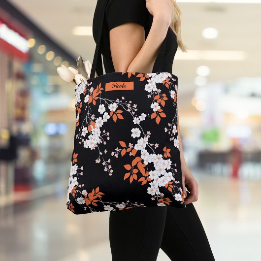 Koraal en zwart gepersonaliseerde Bloemen Canvas t Tote Bag