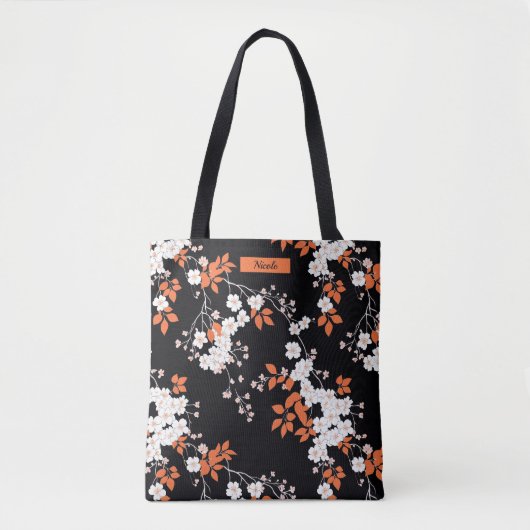 Koraal en zwart gepersonaliseerde Bloemen Canvas t Tote Bag (Voorkant)