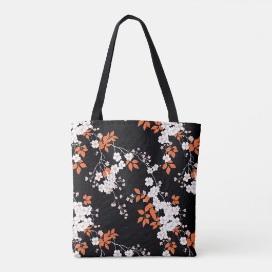 Koraal en zwart gepersonaliseerde Bloemen Canvas t Tote Bag (Achterkant)