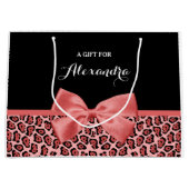 Koraal- en zwarte jaguar-printplaat met naam groot cadeauzakje (Voorkant)