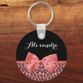 Koraal- en zwarte jaguar-printplaat met naam sleutelhanger (Voorkant)