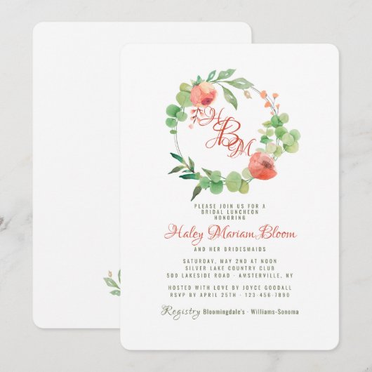 Koraal Essence Bruids Luncheon Douche uitnodiging (Voorkant / Achterkant)