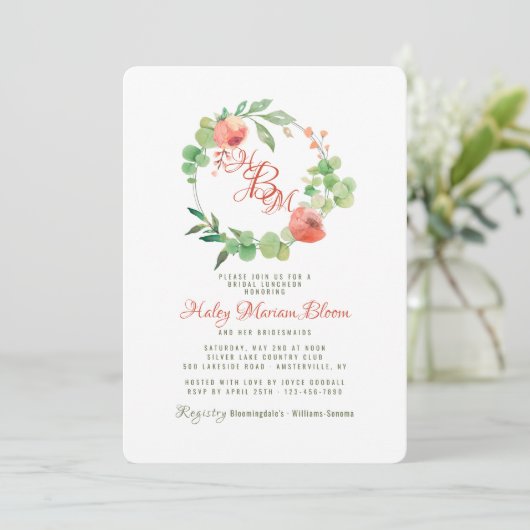 Koraal Essence Bruids Luncheon Douche uitnodiging (Staand voorkant)