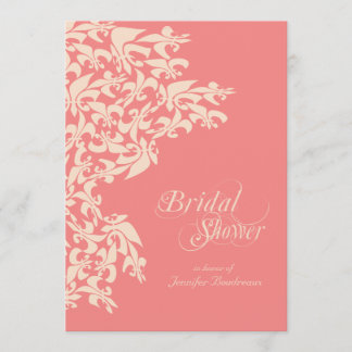 Koraal Fancy Fleur de Lis Damask Vrijgezellenfeest Kaart