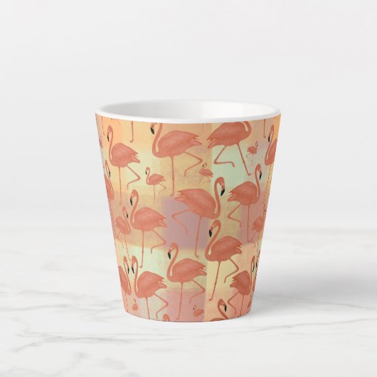 Koraal Flamingo Plaid Patchwork Tropisch Ontwerp Latte Mok (Voorkant)
