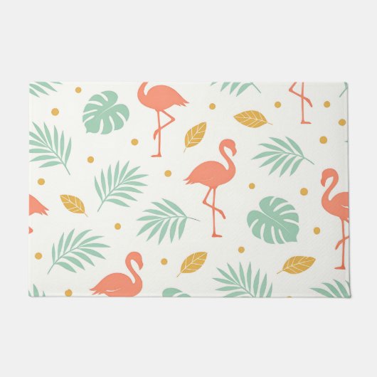 Koraal Flamingo Tropisch Blad Patroon Deurmat (Voorkant)