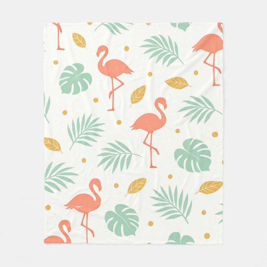 Koraal Flamingo Tropisch Blad Patroon Fleece Deken (Voorkant)