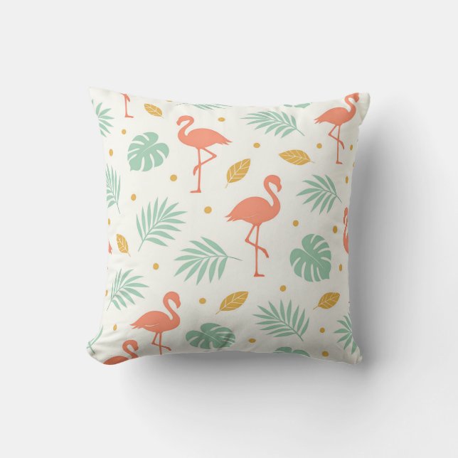 Koraal Flamingo Tropisch Blad Patroon Kussen (Voorkant)
