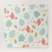 Koraal Flamingo Tropisch Blad Patroon Legpuzzel (Horizontaal)