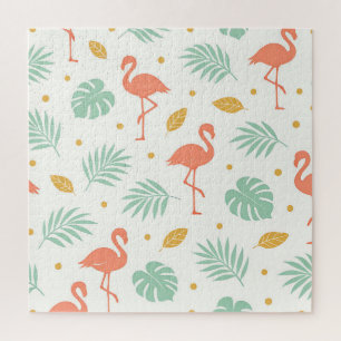 Koraal Flamingo Tropisch Blad Patroon Legpuzzel