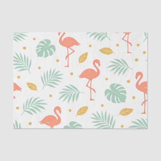 Koraal Flamingo Tropisch Blad Patroon Tissuepapier (Voorkant)