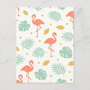 Koraal Flamingo Tropisch Bladpatroon Briefkaart