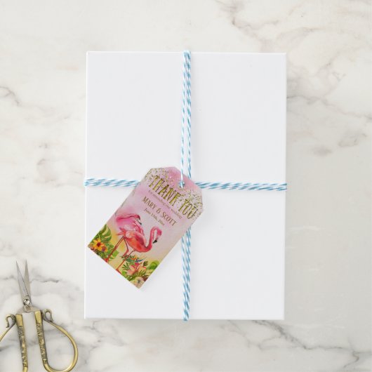 Koraal FlamingoTropical Wedding Dank u Labels Cadeaulabel (Met Touw)