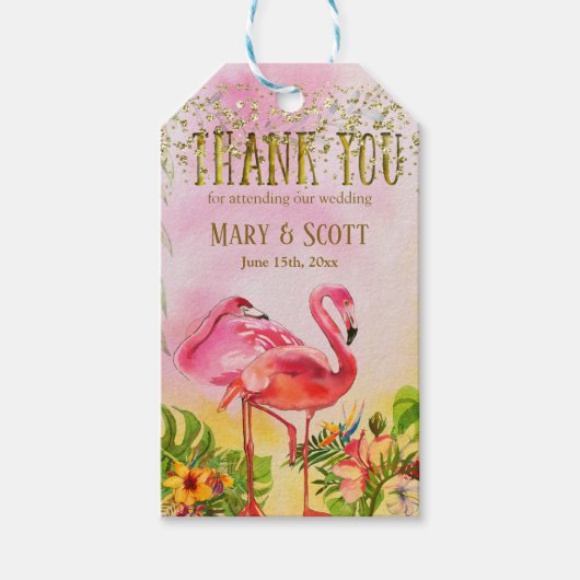 Koraal FlamingoTropical Wedding Dank u Labels Cadeaulabel (Voorkant)