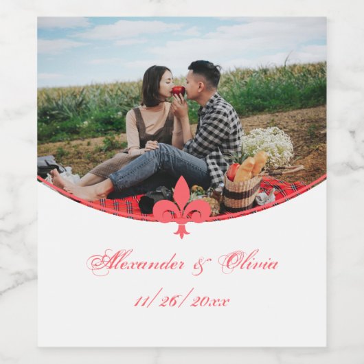 Koraal Fleur de Lis Foto Weddenschap Wijn Etiket (Enkel label)