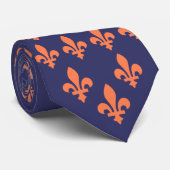 Koraal Fleur-de-lys Motif op marineblauw Stropdas (Opgerold)