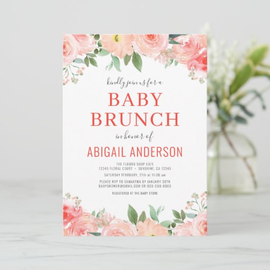  Koraal Floral Baby Brunch Peach Waterverf   Kaart (Staand voorkant)