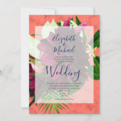 Koraal Floral Burgundy Elegant modern huwelijk Kaart (Voorkant)