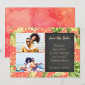 Koraal Floral Foto Weddenschap Save the Date (Voorkant / Achterkant)