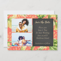 Koraal Floral Foto Weddenschap Save the Date