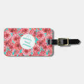 Koraal Floral Patroon en Monogram Bagagelabel (Voorkant horizontaal)