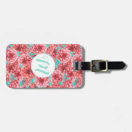Koraal Floral Patroon en Monogram Bagagelabel